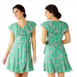 Draper James RSVP Mint Green Floral Wrap Lined Dress Size XL in EUC